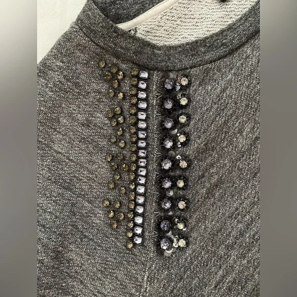 J. Crew 💎 Beloved Bejeweled Sweatshirt, Black Label, Raglan Sleeve, SZ L - Picture 5 of 14